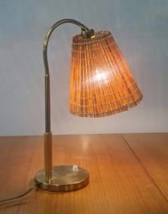 Paavo Tynell Paavo Tynell Adjustable Table Lamp 9201 in Brass Birch Rattan Taito 1940s - 3958929