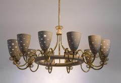 Paavo Tynell Paavo Tynell Ballerina Chandelier 12 Perforated Shades Brass Ornamentation - 2368879