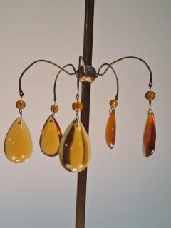 Paavo Tynell Paavo Tynell Ceiling Lamp Model 1464 Glass Amber Crystals Brass Taito 1930s - 3932920