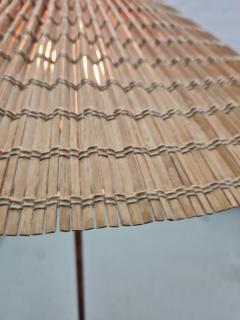 Paavo Tynell Paavo Tynell Chinese Hat Floor Lamp 9602 in Brass and Rattan Taito 1940s - 4125502
