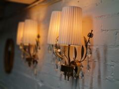 Paavo Tynell Paavo Tynell Crystal Wall Lights Model 9473 Brass Fabric and Glass Taito 1950s - 4125490