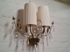 Paavo Tynell Paavo Tynell Crystal Wall Lights Model 9473 Brass Fabric and Glass Taito 1950s - 4125492