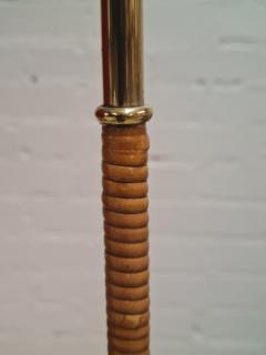 Paavo Tynell Paavo Tynell Floor Lamp Model K10 10 in Red Brass and Rattan Idman 1950s - 4138056