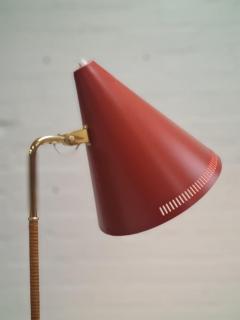 Paavo Tynell Paavo Tynell Floor Lamp Model K10 10 in Red Brass and Rattan Idman 1950s - 4138058