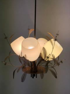 Paavo Tynell Paavo Tynell Flower Bouquet Chandelier 9029 4 Brass and Opal Glass Taito 1950s - 4001269