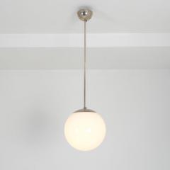 Paavo Tynell Paavo Tynell Minimalist Pendant 1602 Chromed Metal Opaline Glass Idman 1950s - 4682651