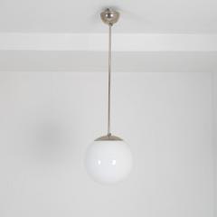 Paavo Tynell Paavo Tynell Minimalist Pendant 1602 Chromed Metal Opaline Glass Idman 1950s - 4682655