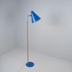 Paavo Tynell Paavo Tynell Nuns Hat Floor Lamp K10 10 Blue Brass Rattan Idman 1950s - 4230791