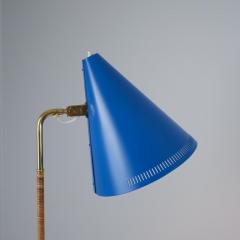 Paavo Tynell Paavo Tynell Nuns Hat Floor Lamp K10 10 Blue Brass Rattan Idman 1950s - 4230792