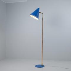 Paavo Tynell Paavo Tynell Nuns Hat Floor Lamp K10 10 Blue Brass Rattan Idman 1950s - 4230795