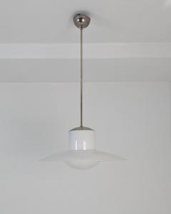 Paavo Tynell Paavo Tynell Pendant Chromed Metal Painted Shade Opaline Glass 1950s - 4682682