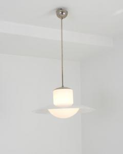 Paavo Tynell Paavo Tynell Pendant Chromed Metal Painted Shade Opaline Glass 1950s - 4682687