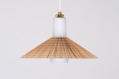 Paavo Tynell Paavo Tynell Pendant in Opal Glass Lamellar Aspen Wood and Brass Idman 1950s - 4239059