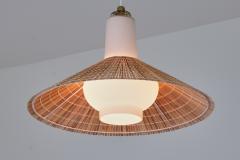 Paavo Tynell Paavo Tynell Pendant in Opal Glass Lamellar Aspen Wood and Brass Idman 1950s - 4239061