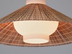 Paavo Tynell Paavo Tynell Pendant in Opal Glass Lamellar Aspen Wood and Brass Idman 1950s - 4239062