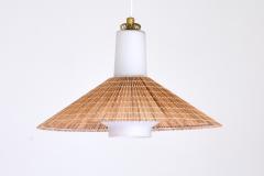 Paavo Tynell Paavo Tynell Pendant in Opal Glass Lamellar Aspen Wood and Brass Idman 1950s - 4239064