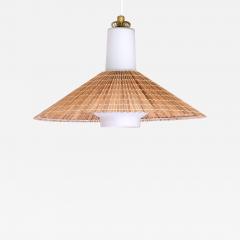 Paavo Tynell Paavo Tynell Pendant in Opal Glass Lamellar Aspen Wood and Brass Idman 1950s - 4241984