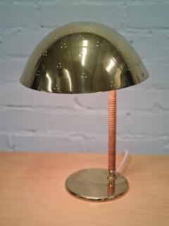 Paavo Tynell Paavo Tynell Perforated Helmet Kyp r Table Lamp Model 9209 Brass Rattan 1950s - 4125515