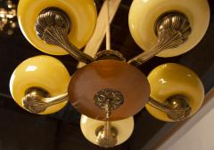 Paavo Tynell Paavo Tynell for Taito Art Deco Chandelier in Walnut Yellow Ochre Glass 1930s - 1972393