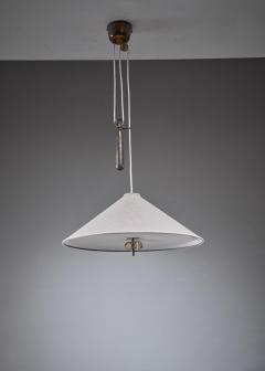 Paavo Tynell Paavo Tynell pendant with fabric shade branded Taito Finland 1950s - 878788