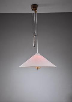 Paavo Tynell Paavo Tynell pendant with fabric shade branded Taito Finland 1950s - 878789