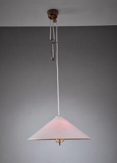 Paavo Tynell Paavo Tynell pendant with fabric shade branded Taito Finland 1950s - 878792