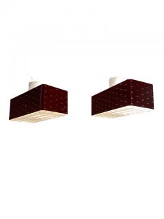 Paavo Tynell Pair Of Paavo Tynell Starry Sky Ceiling Lamps 9068 In Red White Idman 1950s - 3994337