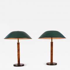 Paavo Tynell Pair of 1940s Finnish Brass and Leather Table Lamps - 1193442