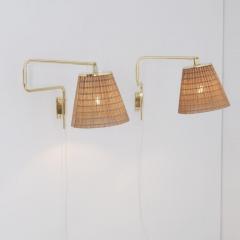 Paavo Tynell Pair of Paavo Tynell Adjustable Rattan Shade Wall Lights Model 9414 Taito 1950s - 4616262