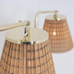 Paavo Tynell Pair of Paavo Tynell Adjustable Rattan Shade Wall Lights Model 9414 Taito 1950s - 4616263