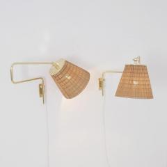 Paavo Tynell Pair of Paavo Tynell Adjustable Rattan Shade Wall Lights Model 9414 Taito 1950s - 4616269