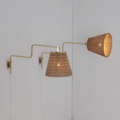 Paavo Tynell Pair of Paavo Tynell Adjustable Rattan Shade Wall Lights Model 9414 Taito 1950s - 4616270