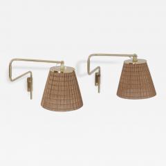 Paavo Tynell Pair of Paavo Tynell Adjustable Rattan Shade Wall Lights Model 9414 Taito 1950s - 4616468
