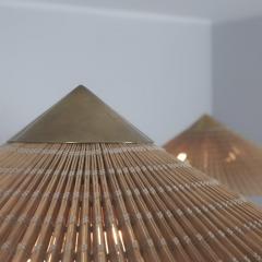 Paavo Tynell Pair of Paavo Tynell Chinese Hat Floor Lamp 9602 Brass Rattan Taito 1950s - 4551286