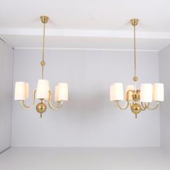 Paavo Tynell Pair of Paavo Tynell Commissioned Chandeliers in Brass Fabric Taito 1940s - 4366817