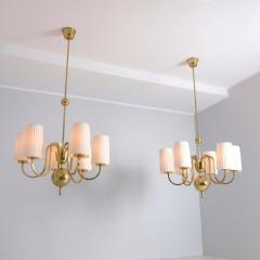 Paavo Tynell Pair of Paavo Tynell Commissioned Chandeliers in Brass Fabric Taito 1940s - 4366819