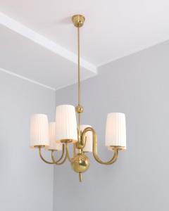 Paavo Tynell Pair of Paavo Tynell Commissioned Chandeliers in Brass Fabric Taito 1940s - 4366820