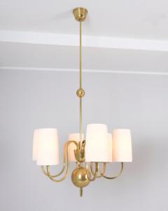 Paavo Tynell Pair of Paavo Tynell Commissioned Chandeliers in Brass Fabric Taito 1940s - 4366821
