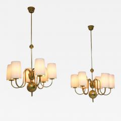 Paavo Tynell Pair of Paavo Tynell Commissioned Chandeliers in Brass Fabric Taito 1940s - 4371174