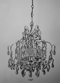 Paavo Tynell Pair of Paavo Tynell Crystal Brass Chandeliers Model 1487 for Taito 1940s - 3962145