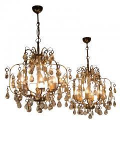Paavo Tynell Pair of Paavo Tynell Crystal Brass Chandeliers Model 1487 for Taito 1940s - 3962153