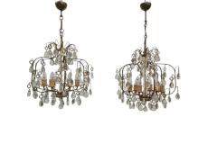 Paavo Tynell Pair of Paavo Tynell Crystal Brass Chandeliers Model 1487 for Taito 1940s - 3962155