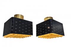 Paavo Tynell Pair of Paavo Tynell Starry Sky Ceiling Lamps 9068 In Black Brass Idman 1960s - 3950910