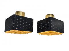 Paavo Tynell Pair of Paavo Tynell Starry Sky Ceiling Lamps 9068 In Black Brass Idman 1960s - 3950913