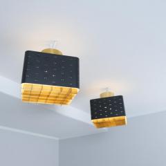 Paavo Tynell Pair of Paavo Tynell Starry Sky Flush Mounts 9068 In Black Brass Idman 1960s - 4717292