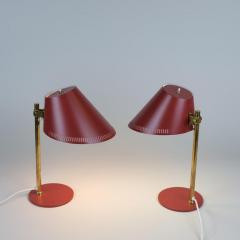 Paavo Tynell Pair of Paavo Tynell Table Lamps Model 9227 in Red and Brass Idman - 4183814