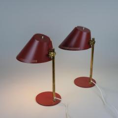 Paavo Tynell Pair of Paavo Tynell Table Lamps Model 9227 in Red and Brass Idman - 4183815