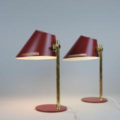 Paavo Tynell Pair of Paavo Tynell Table Lamps Model 9227 in Red and Brass Idman - 4183816