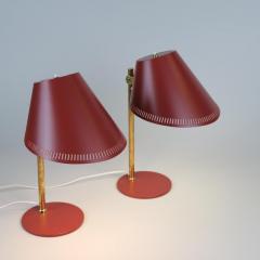 Paavo Tynell Pair of Paavo Tynell Table Lamps Model 9227 in Red and Brass Idman - 4183817