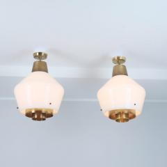 Paavo Tynell Rare Huge Pair of Paavo Tynell Pendants Brass Glass Model 3353 Taito 1950s - 4449174